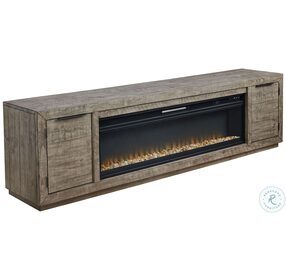 Krystanza Weathered Gray 92" TV Stand with Fireplace Insert