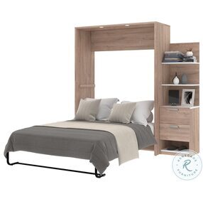 Cielo Rustic Brown And White 79" Full Murphy Bed With Storage Cabinet