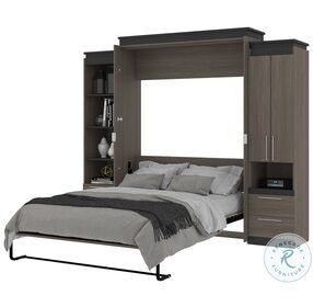 Orion Bark Gray And Graphite 104" Queen Murphy Bed And Narrow Storage Solutions With Drawers