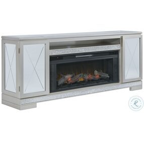 Flamory Metallic Silvertone 72" TV Stand with Electric Fireplace