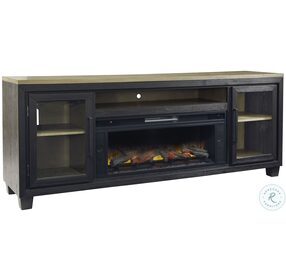 Foyland Brushed Black And Dusty Grayish Brown 83" TV Stand with Electric Fireplace