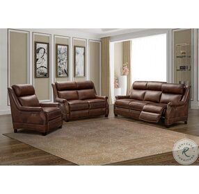 Warrendale Worthington Cognac Leather Power Reclining Living Room Set with Power Headrest