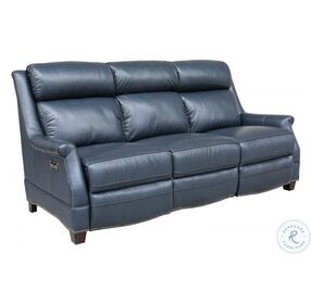 Warrendale Shoreham Blue Leather Power Reclining Sofa with Power Headrest