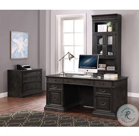 Washington Heights Washed Charcoal Double Pedestal Executive Home Office Set