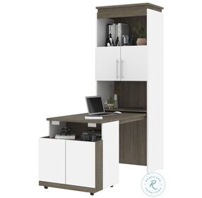 Orion White And Walnut Grey 30" Shelving Unit With Fold Out Desk
