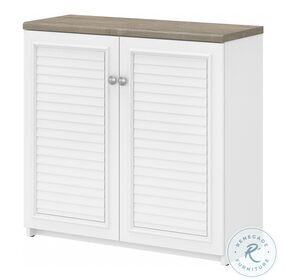 Fairview Pure White and Shiplap Gray Door and Shelves Small Storage Cabinet