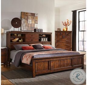 Wolf Creek Vintage Acacia Bookcase King Standard Panel Bed