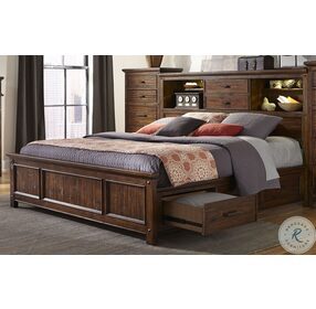 Wolf Creek Vintage Acacia Bookcase King Panel Double Side Storage Bed