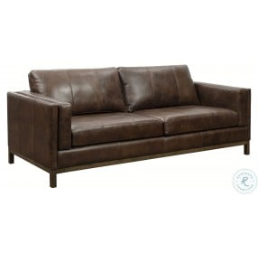 Drake Brown Wooden Base Leather Sofa