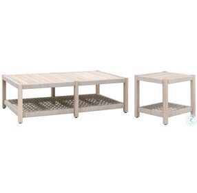 Wrap Taupe White Flat Rope And Gray Teak Outdoor Rectangular Occasional Table Set