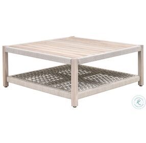 Wrap Taupe White Flat Rope And Gray Teak Outdoor Square Coffee Table