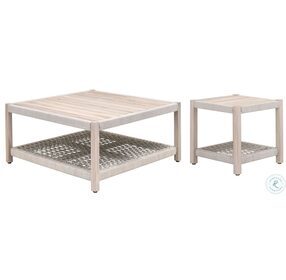 Wrap Taupe White Flat Rope And Gray Teak Outdoor Square Occasional Table Set