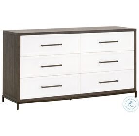 Wrenn Burnished Brown Acacia And Matte White 6 Drawer Double Dresser