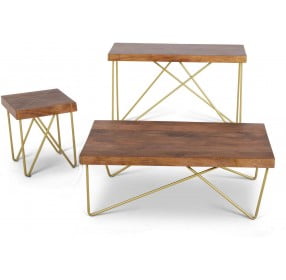 Walter Warm Pine And Brass Occasional Table Set