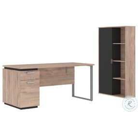 Aquarius Rustic Brown And Graphite 2 Piece Desk With Single Pedestal And Storage Unit With 8 Cubbies