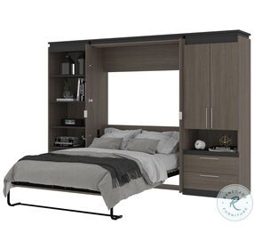 Orion Bark Gray And Graphite 118" Full Murphy Bed With Multifunctional Storage