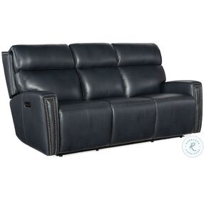 Ruthe Salvo Denim Leather ZeroG Power Reclining Console Sofa With Power Headrest