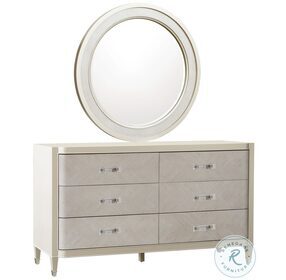 Zoey Silver 6 Drawer Dresser with Round Beveled Mirror
