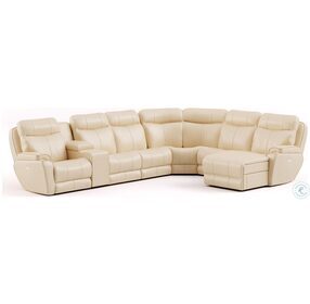 Show Stopper Sand Reclining Small RAF Sectional with Power Headrest and Wireless Power Storage Console