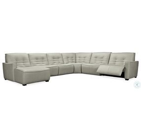 Reaux Dark Wood Leather Grandier 6 Piece LAF Chaise Reclining Sectional