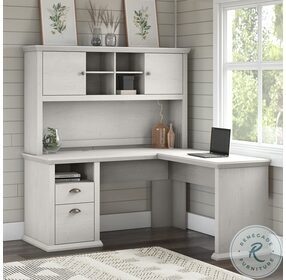 Yorktown Linen White Oak 60" L Shaped Home Office Set with Hutch