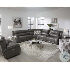 Sure Thing Gun Leather Large Reclining Sectional with Power Headrest