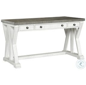 Valley Ridge Distressed White And Rustic Gray 3 Drawer Desk