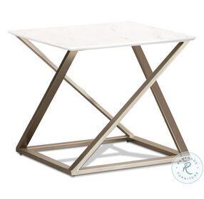 Zurich Faux White Marble And Chrome End Table