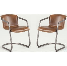 Regina Distressed Brown Leather Dining Chair Set of 2