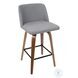 Toriano Walnut And Grey Fabric With Square Black Footrest Counter Height Stool Set Of 2