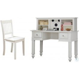 Lake House White Writing Desk with Hutch & Chair