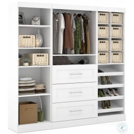 Pure White 86" Classic Open Storage Unit Cubby compartments With 3 Drawers