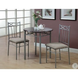 3075 Cappuccino and Silver Metal 3 Piece Bistro Set