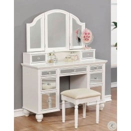 930133 White Vanity With Mirror and Stool