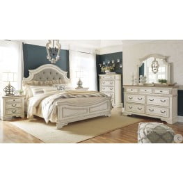 Realyn Chipped Two Tone Upholstered Panel Bedroom Set