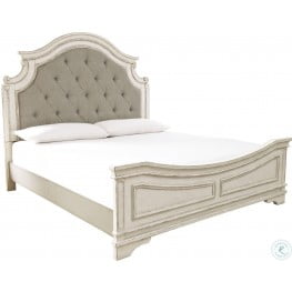 Realyn Chipped Two Tone King Upholstered Panel Bed