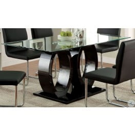 Lodia I Black Glass Top Rectangular Pedestal Dining Table