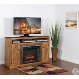 Sedona Rustic Oak 66" Fireplace Console With Heater Insert
