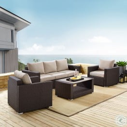 Modern Woven Rustic Brown And Beige Upholstered Outdoor Conversation Set
