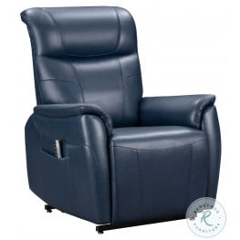 Leighton Marco Navy Blue Leather Match Lift Chair Recliner with Power Headrest and Lumbar