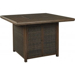 Paradise Trail Medium Brown Outdoor Square Bar Table with Fire Pit