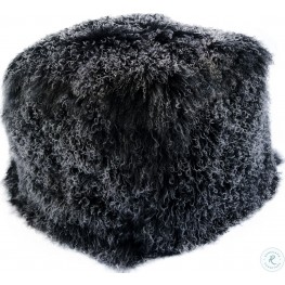 Lamb Black Fur Pouf