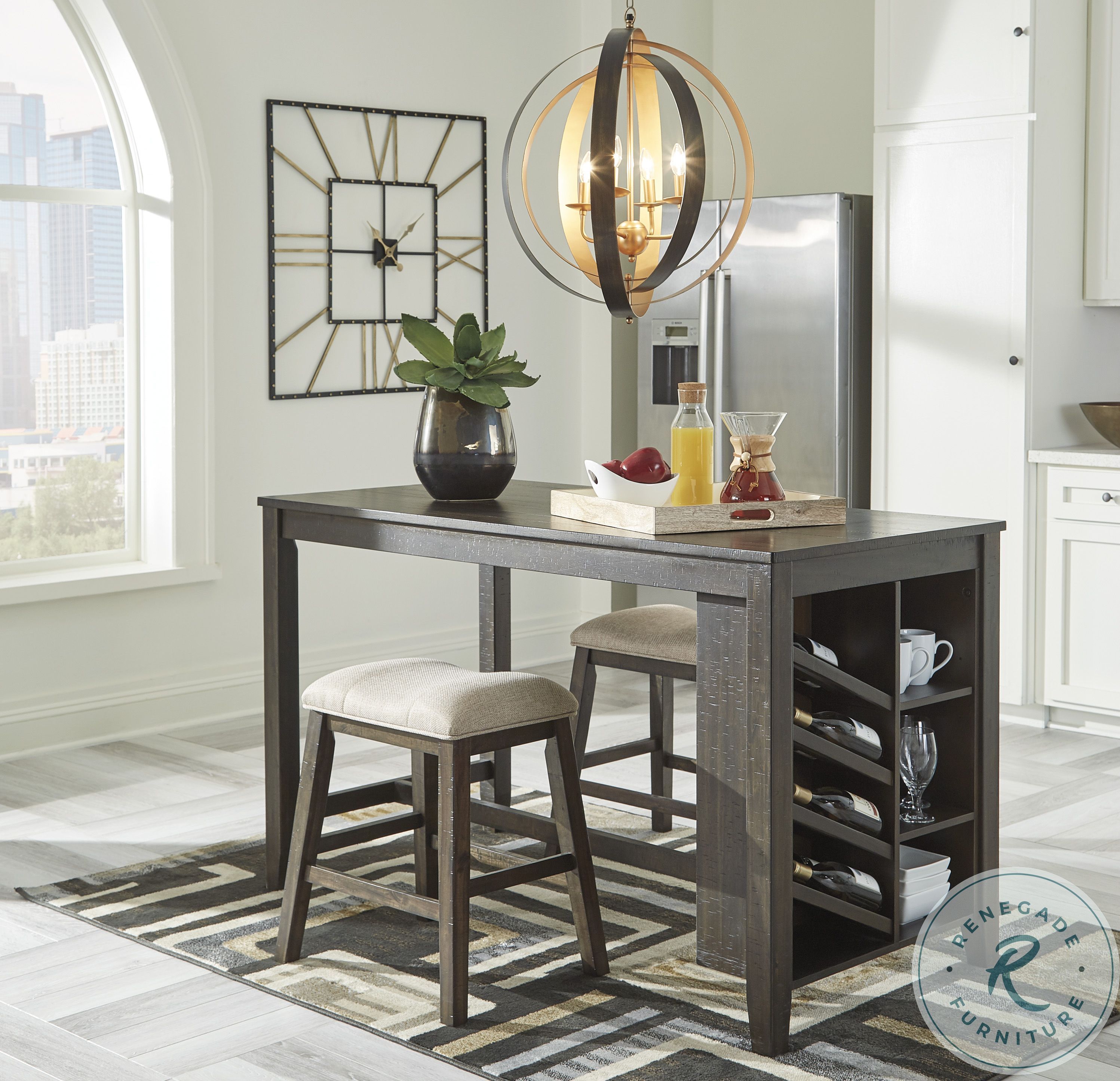 Rokane Light Brown Rectangular Counter Height Dining Room Set