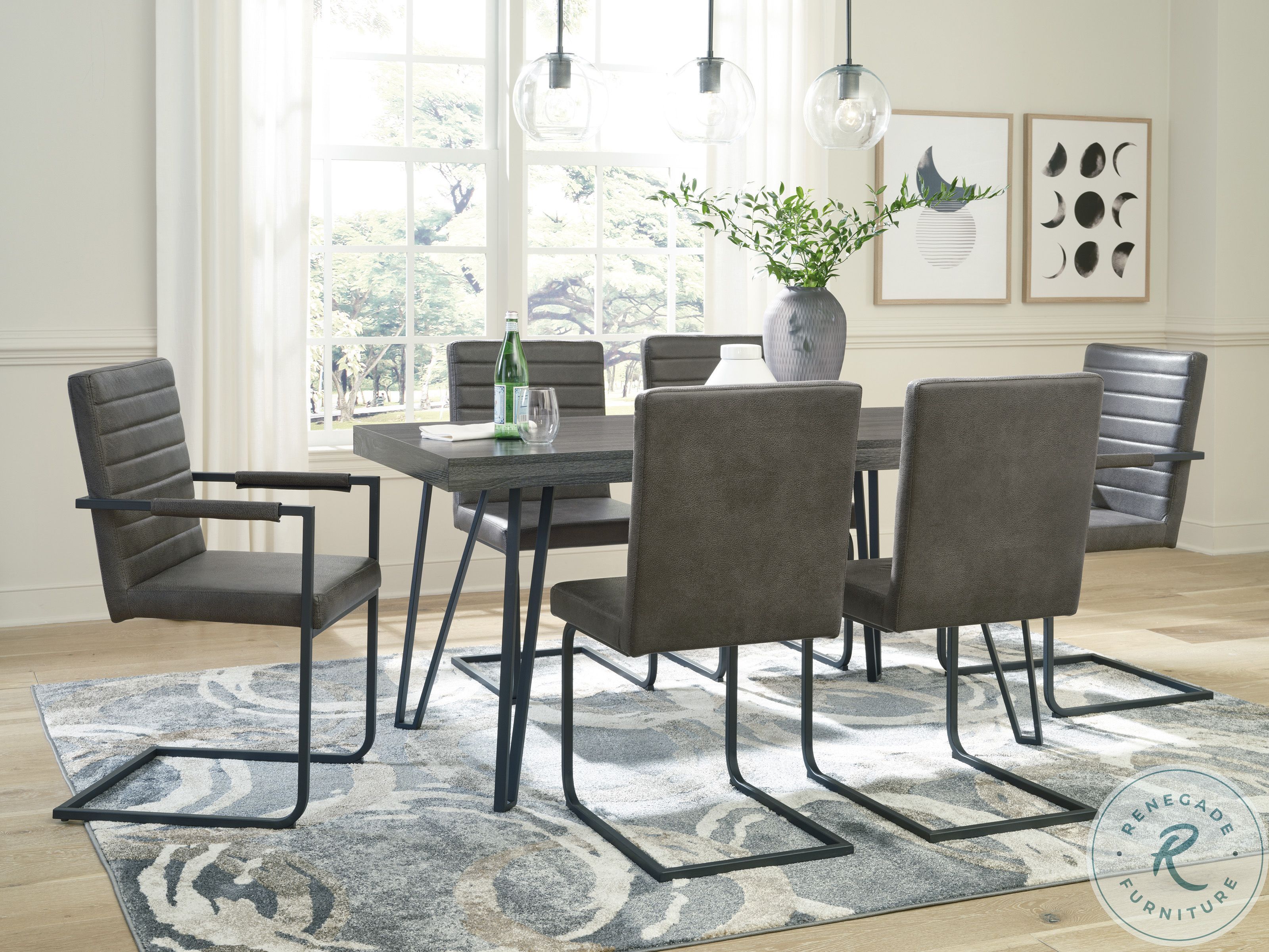 Strumford Charcoal And Black Rectangular Dining Table D44925