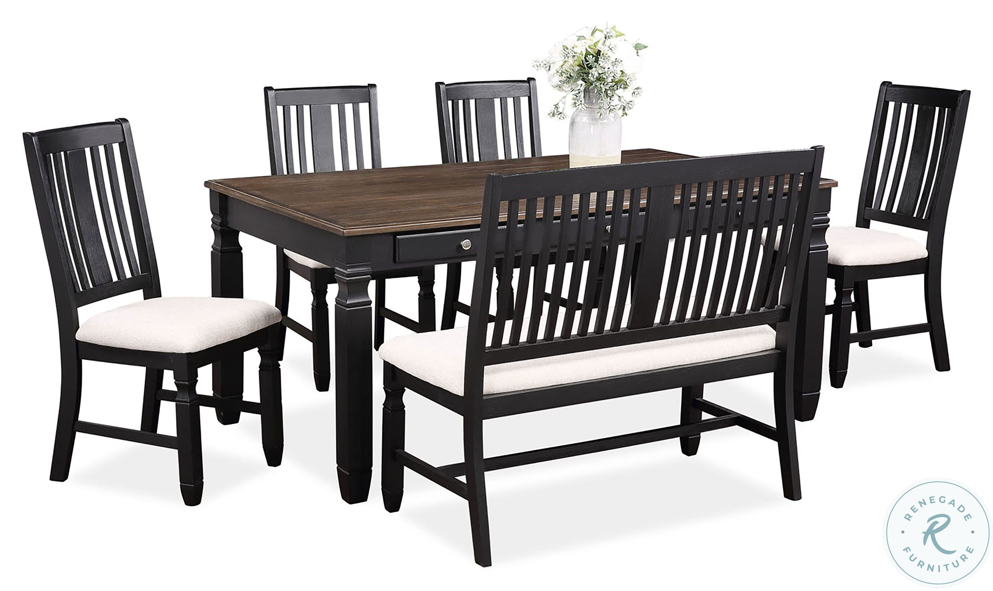 Homeplace Brushed Dark Oak and Black Painted Dining Room Set