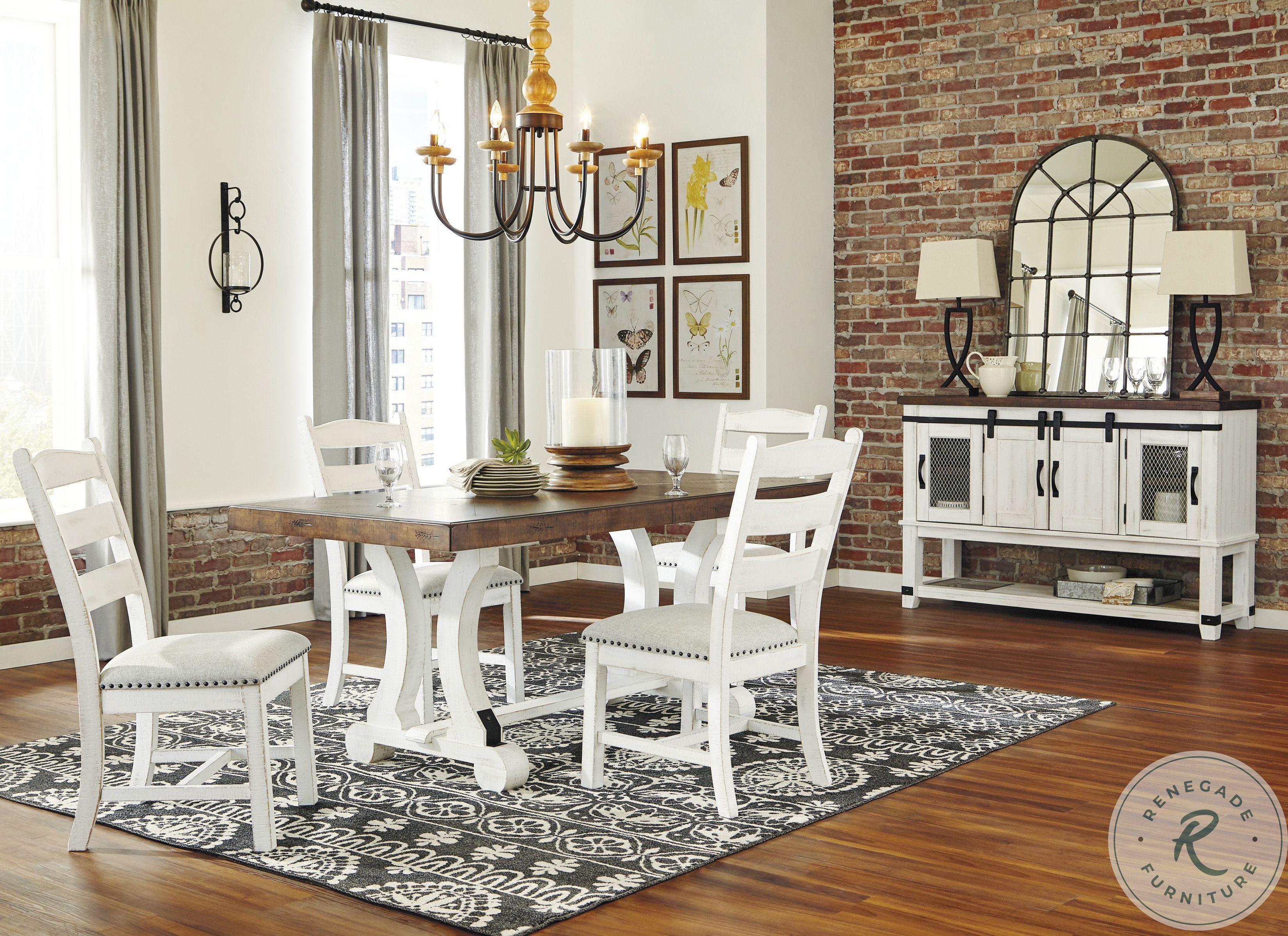 Valebeck White and Brown Rectangular Dining Room Set