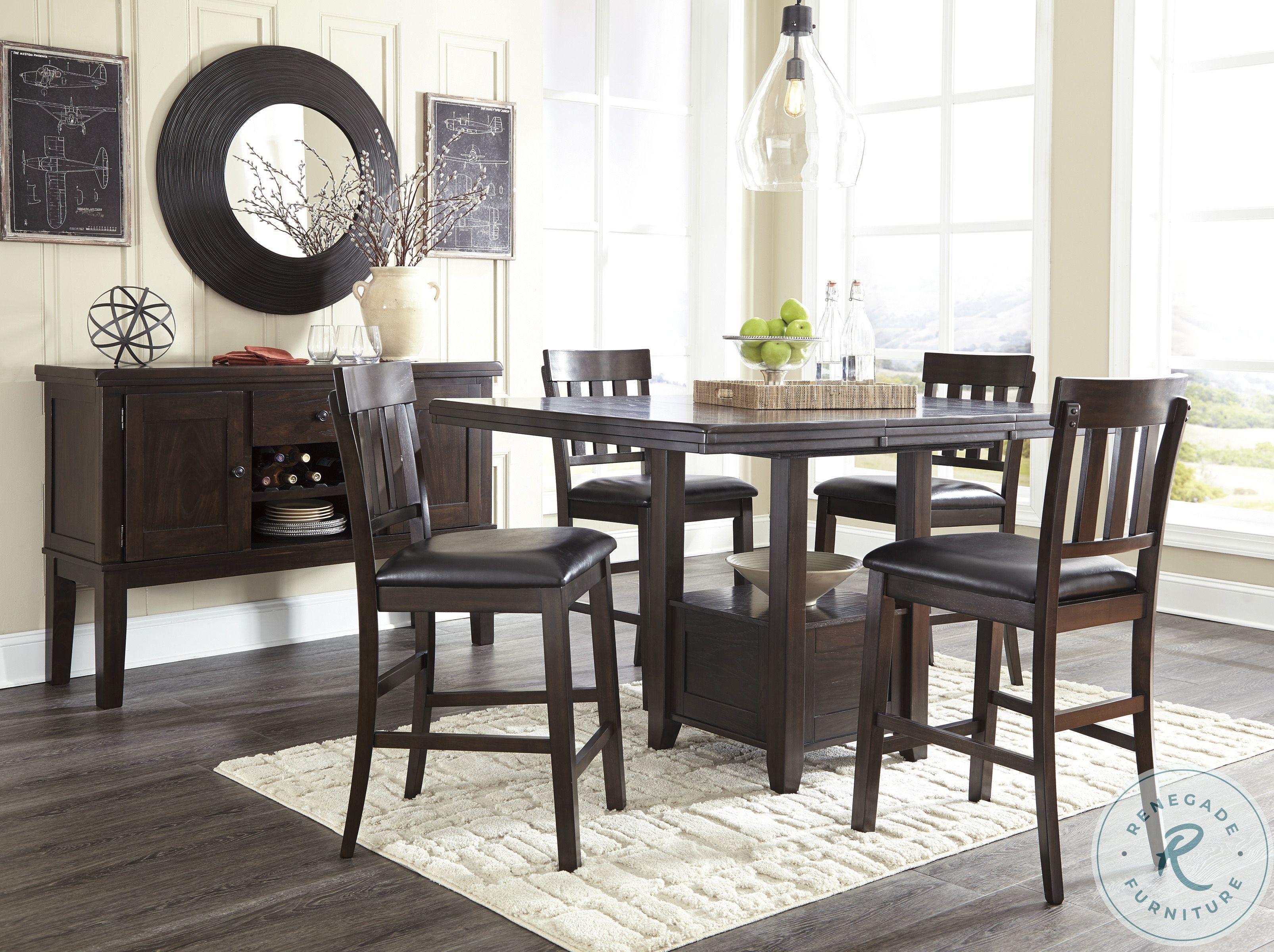 Haddigan Dark Brown Rectangular Extendable Counter Height Dining Table