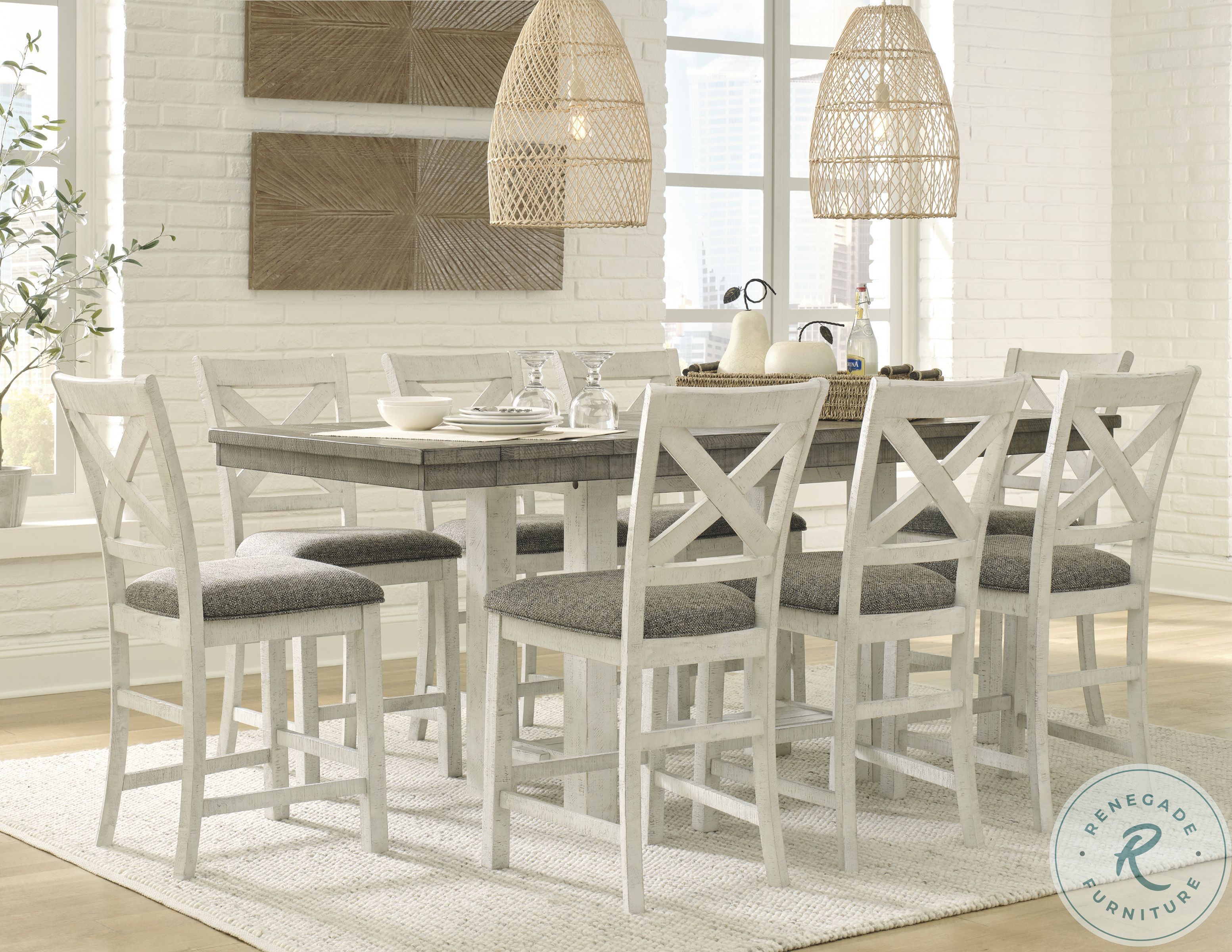 Brewgan Two Tone Extendable Rectangular Counter Height Dining Room Set