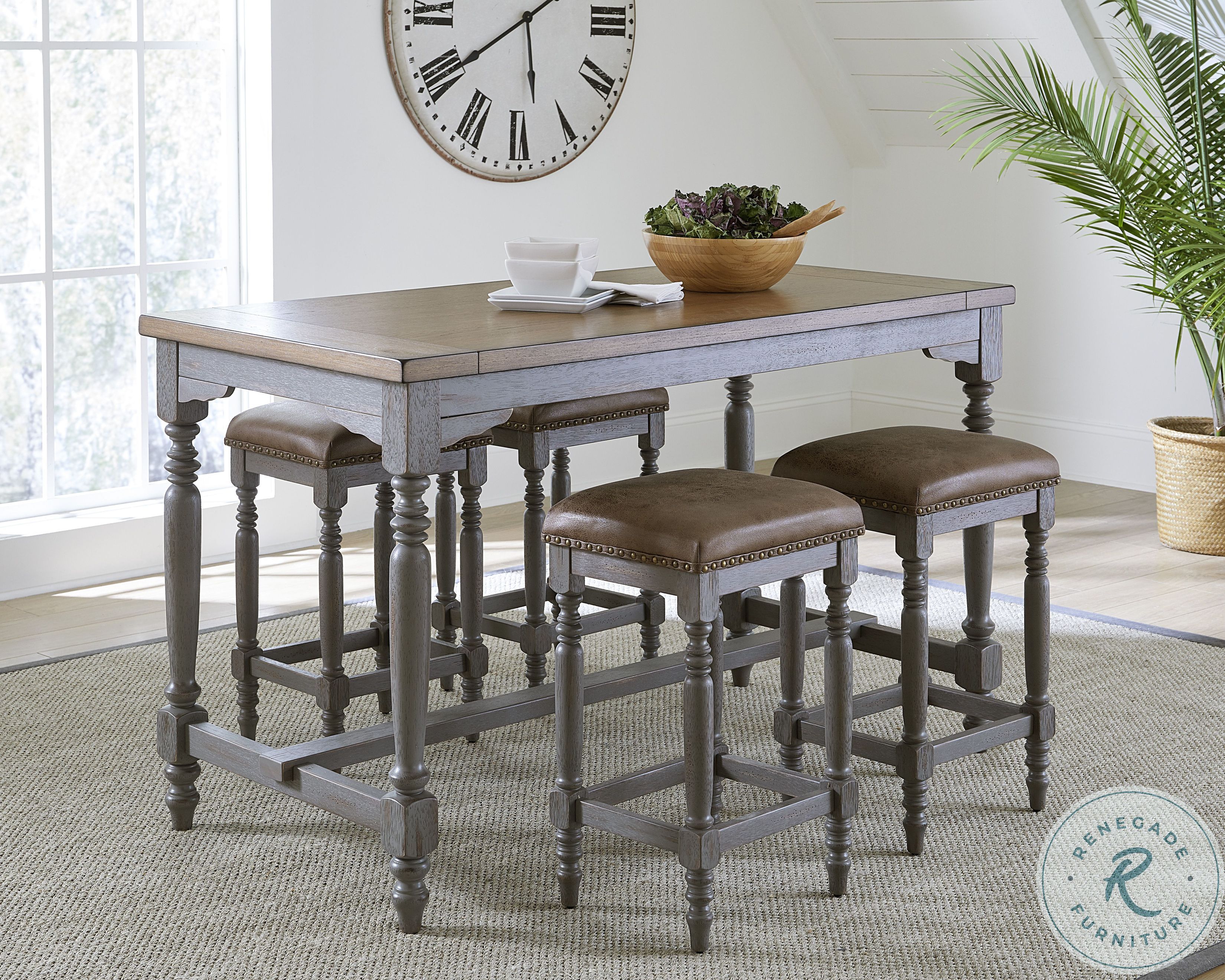Midori Distressed Oak And Brushed Gray Counter Height Dining Table