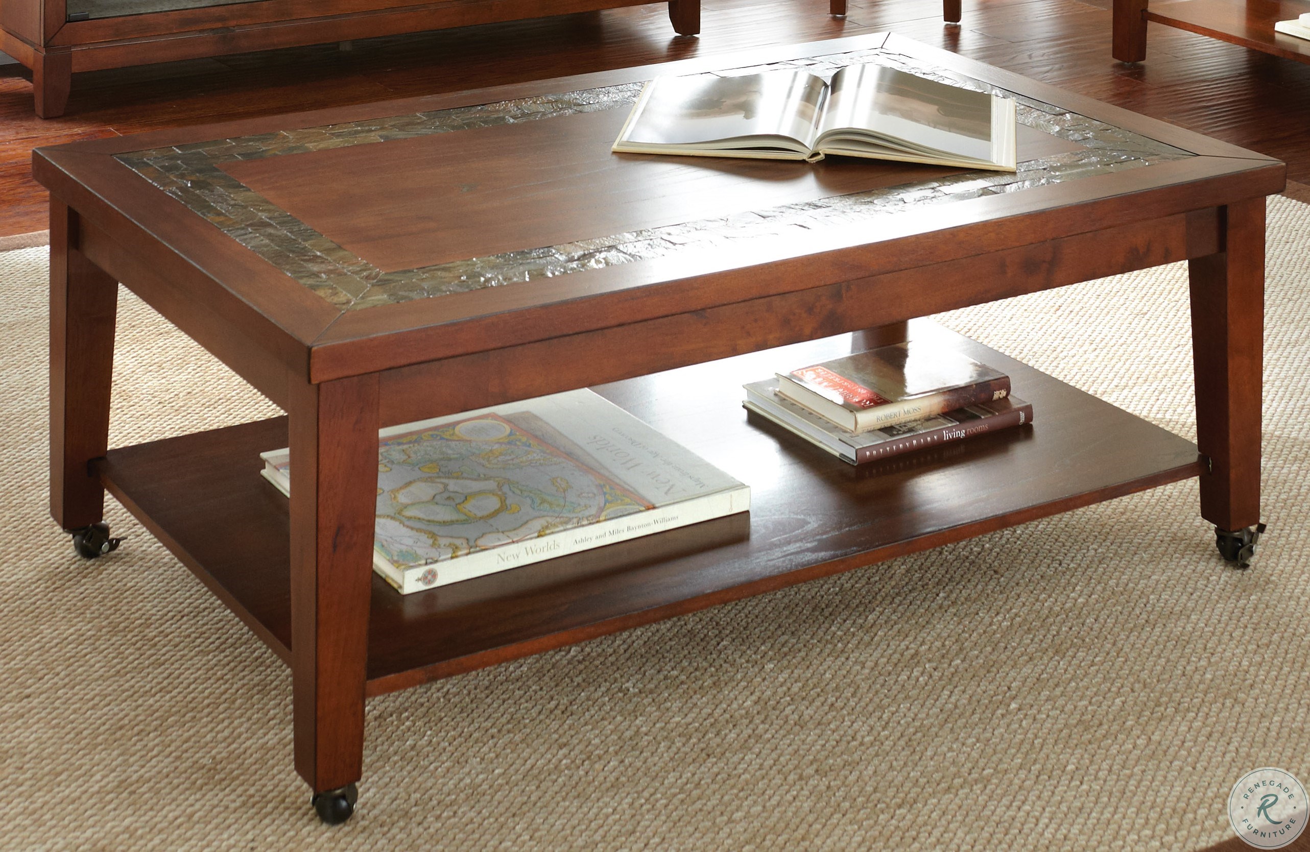 Davenport Medium Brown Cocktail Table with Locking Casters